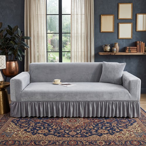 Grey chenille sofa cover - chenille,